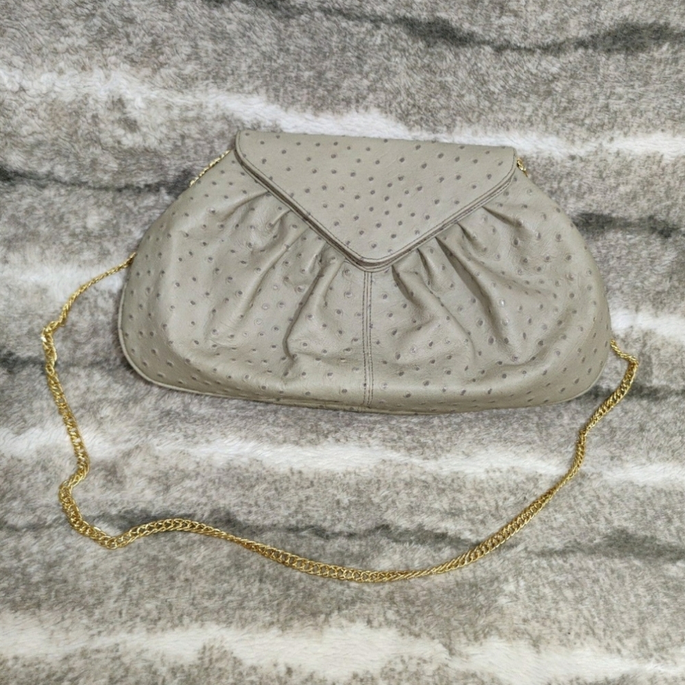 Gray Faux Ostrich Skin Clutch